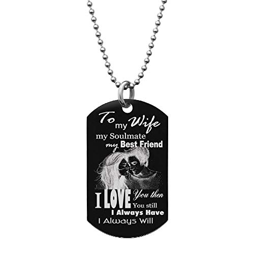 Qina C. Gravur  To My Wife Soulmate Best Friend Queen Love Note Dog Tag  Anhänger Schmuck für Frauen Paar Krone, Regular, Nein