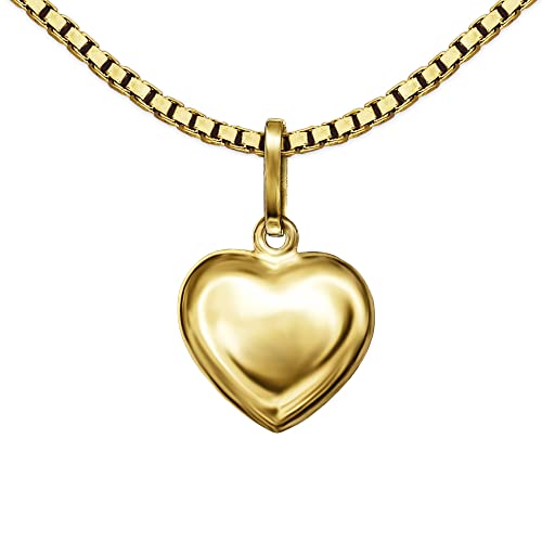 CLEVER SCHMUCK Damen Halskette goldener kleiner Mini Herz Anhänger 8 mm beidseitig gewölbt 333 Gold 8 Karat und vergoldete Kette Venezia 45 cm im Schmucketui Ich liebe Dich