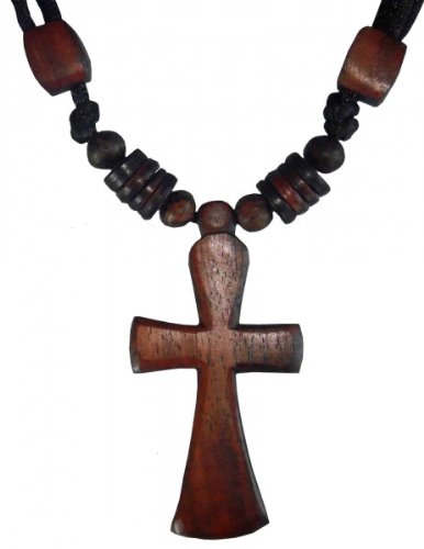 Modeschmuck Bali (Indonesien) - Halskette Kreuz, Holz-Schmuck Modeschmuck, Natur-Schmuck für Frauen - Unisex - Ohne Metall - Naturistisch - 7 cm - 1 Kreuz - Braun