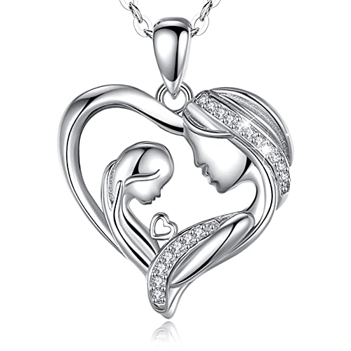 INFUSEU Kette Herz Mutter Tochter, Kette Mit Namen Silber 925 Halskette Mutter Kind Umarmung Anhänger Schmuck Herzkette Silber Frauen Mama Tochter Geschenk