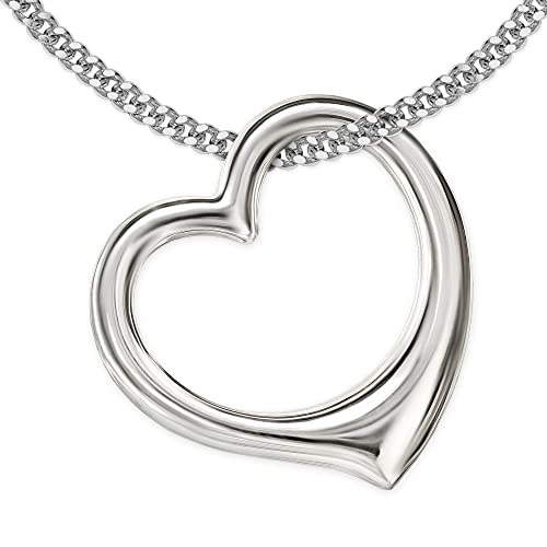 Clever Schmuck Set Silbener Damen Anhänger frei schwingendes Herz 16 mm innen offen und beidseitig plastisch gewölbt mit Kette Panzer 45 cm STERLING SILBER 925