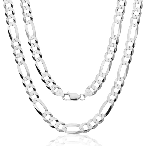AKA Gioielli® - Figarokette 9mm 925 Silberkette - Herren Damen Halskette - Länge 60 cm