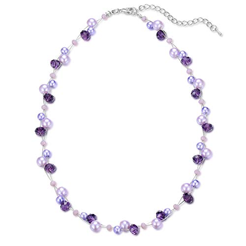 Bulinlin Damen Kristall Perlenkette Silber Boho Statement Choker Halskette für Frauen Modeschmuck Geburtstagsgeschenke（Purple）