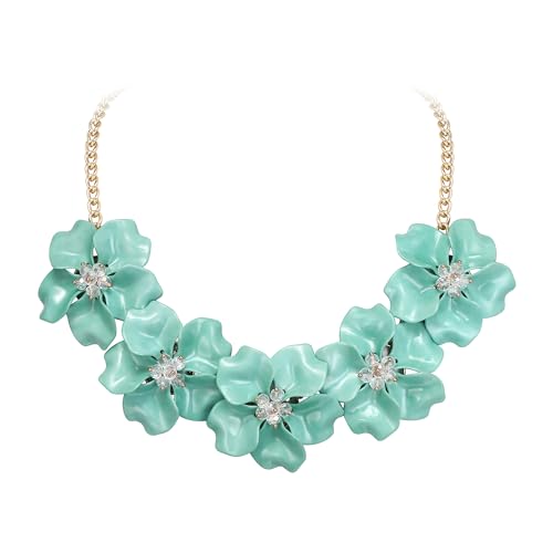 EVER FAITH Blume Choker Halskette für Damen, leichtes Gewicht Acryl florale Statement Mint-grüne Blume Halskette Sommer Urlaub Boho-Schmuck