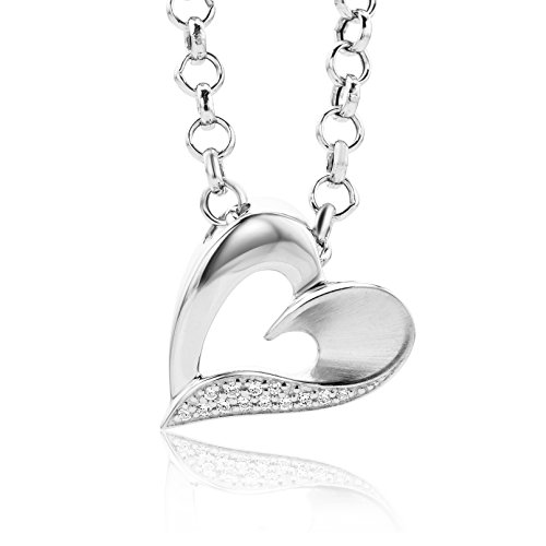 Miore Kette - Halskette Damen Kette Silberfarbig 925 Sterling Silber mit Herz mit Rundschliff Zirkonia Steinchen 45 cm