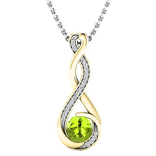 18 K Gelb Gold 6 mm Runde Peridot & Diamant Damen Anhänger Infinity (Silber Kette enthalten)