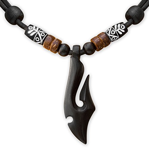 HANA LIMA Surferkette Hei Matau Maori Wood Carving Neuseeland Lederkette Surferhalskette