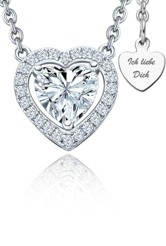 Herzkette Silber 925 Halskette Damen mit *Ich Liebe Dich* Herz-Anhänger Geschenke zum Geburtstag Jahrestag Hochzeitstag Silberkette Kette Herz Schmuck Liebesgeschenk Geschenkideen Frauen Freundin Sie