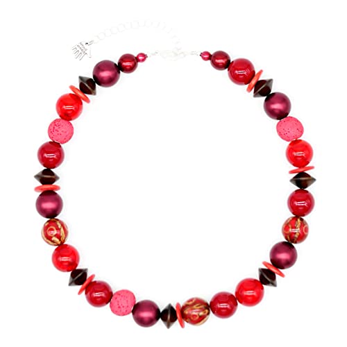 Feliss Handmade: Ketten aus Perlen Halskette Damen Statement Kette 45 cm lang in Boho Style. Choker Halsband Schmuck. Beads Perlenkette Frauen rot