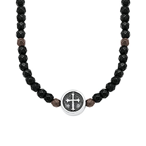 S.Oliver Herren Collier Kreuz Edelstahl mattiert Hämatit braun 50+5 cm schwarz