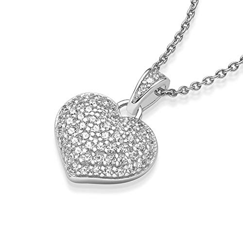 Herz-Kette Silber 925 Kette Zirkonia Stein Damen +GRATIS Etui mit *Doppelherz* Gravur Echt-Silber Halskette Herz-Anhänger Herzchenkette Silberkette Freundin Frauen Freundin klein FF72SS925ZIFA45-9