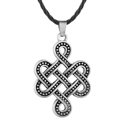 Celtic Infinity Knot Anhänger Halskette für Männer Frauen Keltische Ewigkeit Knoten Charm Schwarze Lederkette Amulett Schmuck