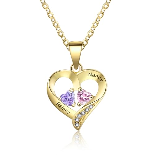 RolaOnly Damen Halskette Personalisierte Herz Kette mit Gravur 2 Namen Sterling Silber 925 Anhänger Geschenk für Valentinstag Muttertag Weihnachten
