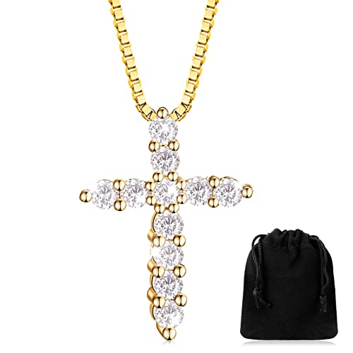 Weiß Vergoldete Damen Kreuz Kette Halskette mit Kreuz Diamant Anhänger Weißer Kristall Kreuz Diamant Halskette Schmuck für Frauen Mädchen Geschenk (Gold)