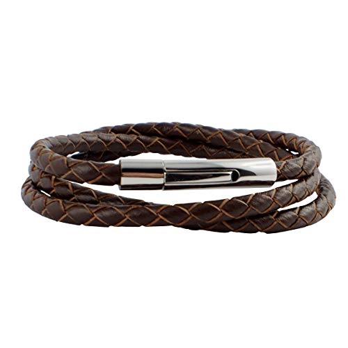 König Design Lederkette 4mm Herren Halskette braun 55cm lang mit Verschluss Leder geflochten