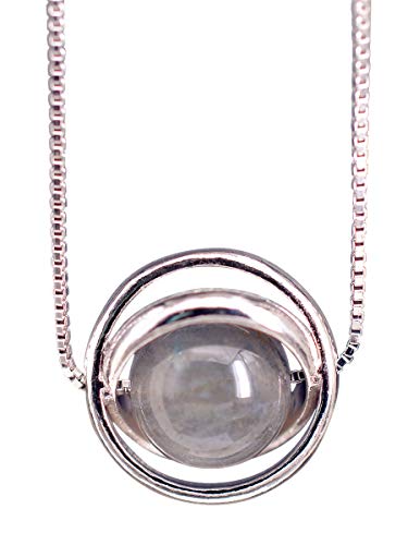 NicoWerk Damen Silberkette mit Anhänger Mondstein aus 925 Sterling Silber Kugel Kreis Stein Edelstein SKE296