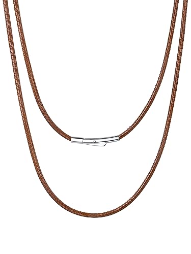Bestyle Lederband Kette Herren 2MM Collier Damen Kautschuk Halsband 66cm lang geflochtene Lederkette mit Hebelverschluss Braun DIY Modeschmuck Accessoire für Jungen