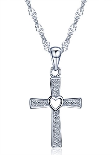 Unendlich U Klassisch Kreuz Herz Damen Halskette 925 Sterling Silber Zirkonia Anhänger Kette mit Anhänger, Silber