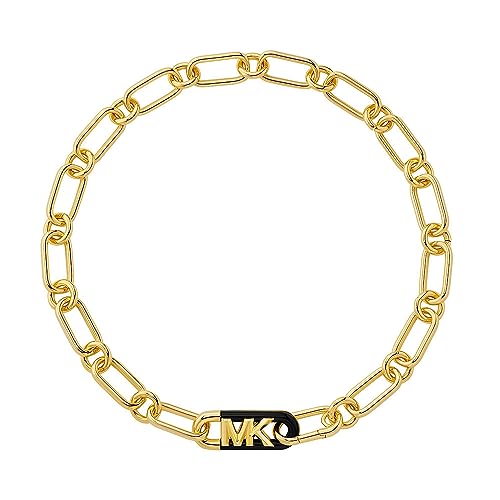 Michael Kors Damen Premium MK Statement Link 14K vergoldete schwarze Empire-Gliederkette, MKJ8273EM710