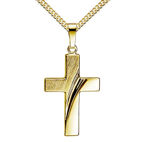 585 Gold Anhänger-Kreuz Goldkreuz für Damen, Herren und Kinder als Design Kettenanhänger 14 Karat Mit Kette 50 cm