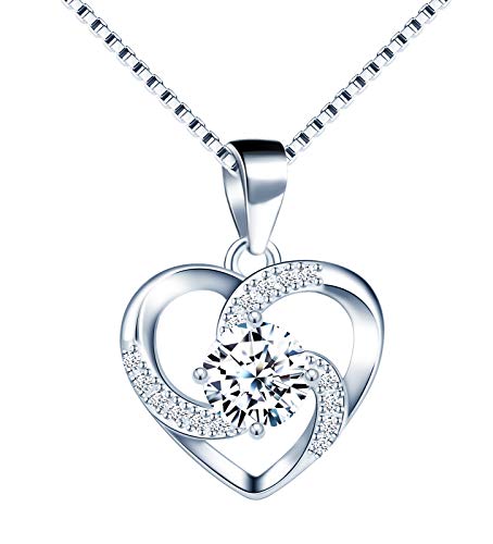 Unendlich U Damen Kette Herz Halskette 925 Sterling Silber Anhänger ''Liebe ist Das Glück'' Schmuck Zirkonia 45CM Kettenlänge Geschenk für Muttertag