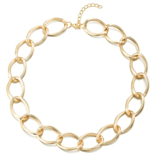 COOLSTEELANDBEYOND Große Gold Kette Halsketten, Strukturierte Kreise Gliederkette Statement Halsband, Partei Abendkleid, Hell Gewicht