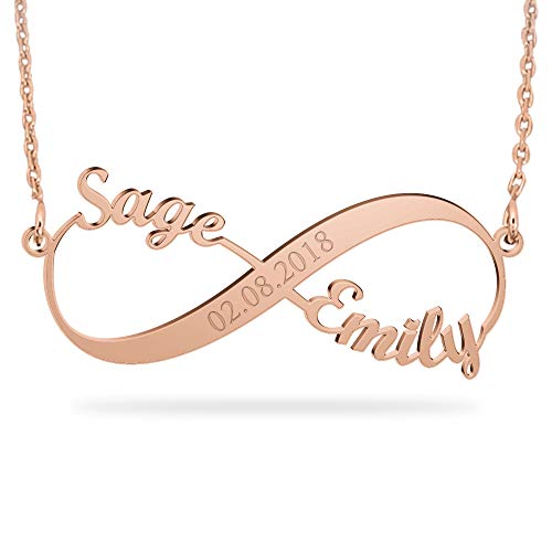 JOELLE JEWELRY Namenskette Unendlichkeits ketten mit Wunsch Datum Persönalisierte Infinity Namen Halskette 925 Sterling Silber für Paare Love