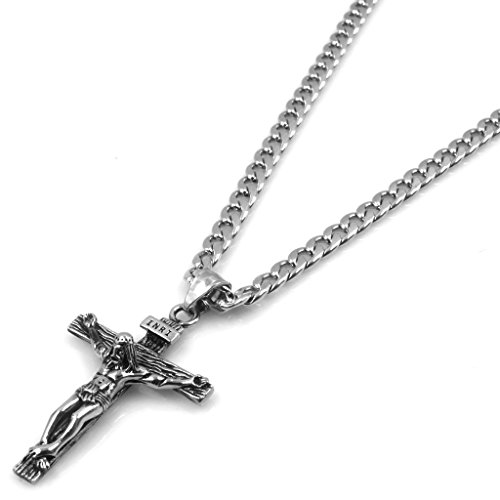 Jewow Schmuck Edelstahl Herren Halskette Jesus Christus Kreuz Anhänger mit 6mm breite Panzerkette