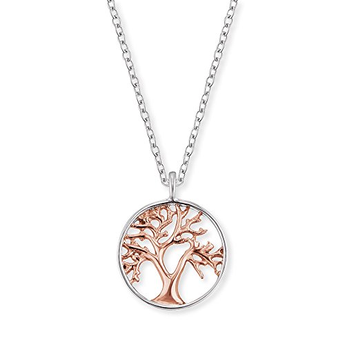 Engelsrufer Baum des Lebens Kette mit Anhänger für Damen Bicolor Rhodiniert und Rosévergoldet 925er-Sterlingsilber Länge 40 cm + 4 cm