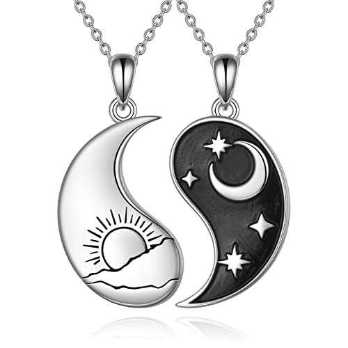 VONALA 2 Matching Yin Yang Halskette 925 Sterling Silber Ying Yang Anhänger Sonne und Mond BBF Kette Freundschaftsketten für Damen Herren Freunde Paar