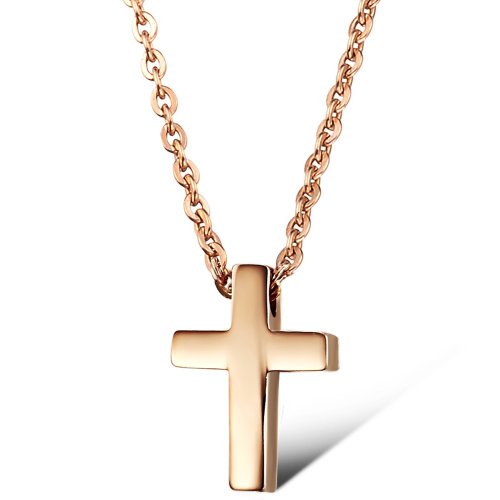 bigsoho Edelstahl Unisex Rosegold plattiert Kette mit Kreuz Anhänger Damen Halskette