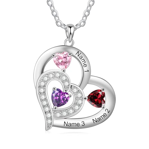 kaululu Silberkette Damen 925 mit Anhänger Personalisierte Kette Damen Herzkette mit Gravur Kette mit Familie Namen Geschenke für Mama Geburtstagsgeschenk Valentinstag (A-Name 3)