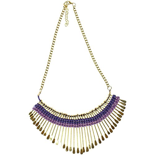 CHICNET Kette lila violett Messing Statement Stäbchen Gold Baumwolle nickelfrei 44-48-5 cm antik Tribal