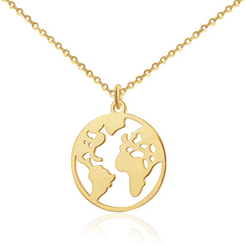 GD GOOD.designs EST. 2015 Weltkugel Halskette Gold für Damen - Wasserfest - Verstellbare Weltkette aus Edelstahl I Kette mit Weltkarte Anhänger
