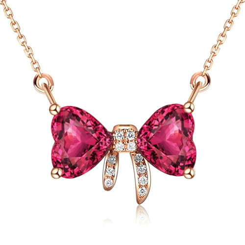 Bishilin Anhänger Kette Rotgold 750 Damen, Halskette Knoten mit Herz Turmaline 1ct Anhänger Kette Rosegold 45CM für Frauen