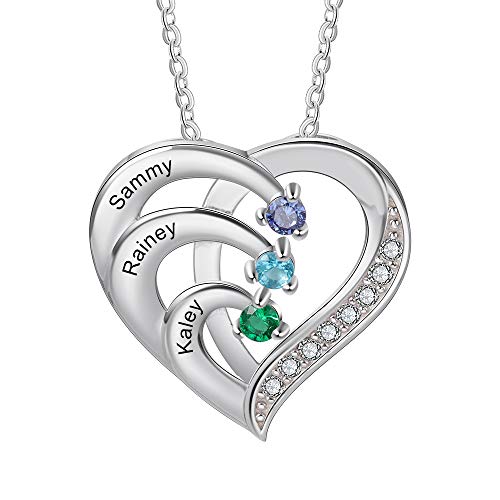 Personalisierte Namenskette Silber 925 Halskette Damen Herz Anhänger mit Namen Gravur Mutter Tochter Kette Geschenk für Muttertag Valentinstag Weihnachten
