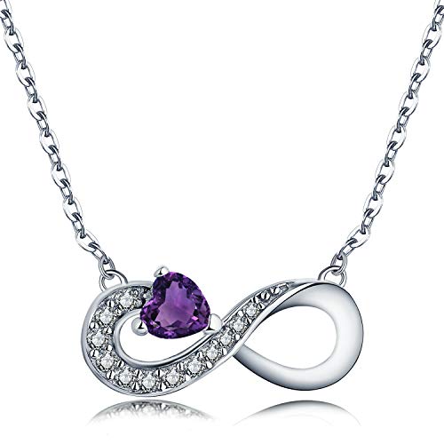 JO WISDOM Unendlichkeitszeichen Anhänger Damen Kette 925 Silber mit 3A Zirkonia und 4 * 4mm Herz Amethyst
