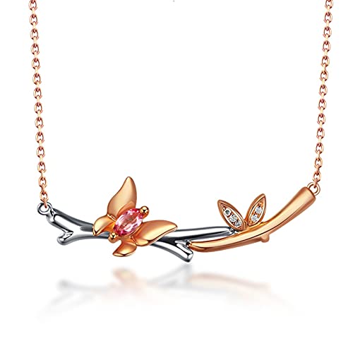 Beydodo Damen Kette 18 Karat Rotgold 750, Zweige Schmetterling mit Turmaline Anhänger Charms Hochzeit Halskette Diamant für Frauen