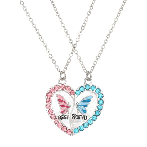 Visxcnu 2 Stück Freundschaftskette,Halskette Damen,Kette Damen,freundschaftskette,beste Freundin Geschenke,Geschenke für Freundin,Schmetterlings-Halskette Cartoon Girl BFF Best Friend Halskette