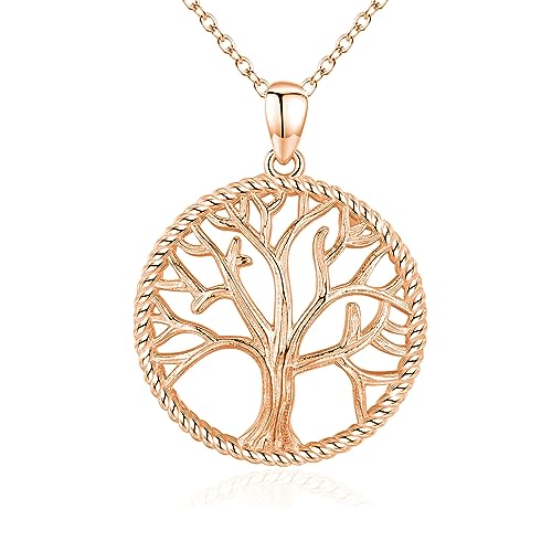 Lebensbaum Kette Rosegold 925 Sterling Silber Baum des Lebens Kette Lebensbaum Anhänger Halskette Schmuck Geschenke für Damen Mädchen