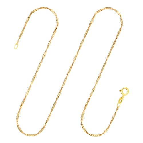 EDELIND Goldkette Damen Echt Gold 1.4 mm, Singapurkette 585 aus Gelbgold, Kette Gold mit Stempel, Halskette mit Federring, Länge 65 cm, Gewicht ca. 2.3 g, Made in Germany