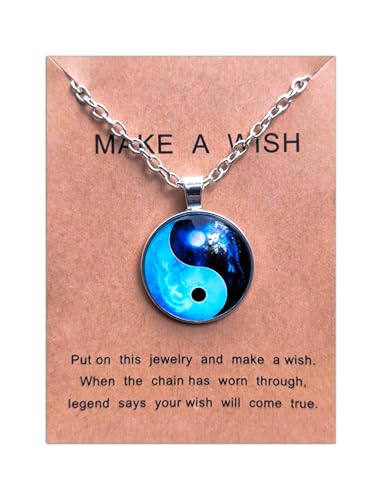 Gionatan Shop Halskette Yin Yang mit Mond, Glasanhänger mit Silberkette, Glücksbringer mit Botschaft, Small, Metall, Kein Edelstein