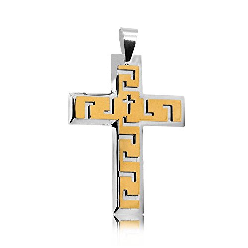Tumundo Anhänger Kreuz Kruzifix Silbern Golden Muster Königskette Panzerkette Halskette Herren Massiv