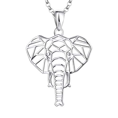 JO WISDOM Damen Kette Elefant Silber 925 Halskette Anhänger Glückliches Tier Geometrie Familie Amulet mit Weißgold plattiert,Schmuck für Frauen