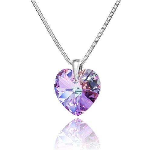 LILLY MARIE Damen Kette Sterling-Silber 925 Herz mehrfarbig lila längen-verstellbar Schmucketui Geschenkideen für die Mama