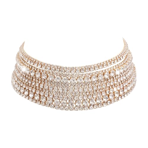 EVER FAITH Strass Halskette für Damen funkelnden Kristall Statement Glitter Choker Schmuck Geschenke für Hochzeit Gold-Ton