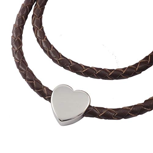 König Design Lederkette Anhänger mit Herz Lederband Leder-Armband 4 mm Damen Halskette Braun 45 cm lang mit Magnetverschluss geflochten