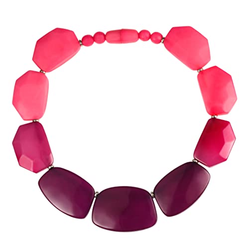 ZAVANA Lila und Rosa Statement-Halskette für Damen und Mädchen, handgefertigte rosafarbene und lilafarbene Boho Chic Chunky Halskette für Frauen, elegante Trendy Bohemian Modeschmuck