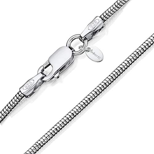 Amberta 925 Sterlingsilber Damen-Halskette - Schlangenkette - Rattenschwanz-Kette - 1.4 mm Breite - Verschiedene Längen: 40 45 50 55 60 cm (50cm)