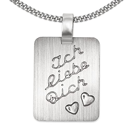 CLEVER SCHMUCKSet mit Gravur: Silberne Gravurplatte matt rechteckig, Ecken abgerundet Ich Liebe Dich mit 2X Herz & Kette Panzer 45 cm Sterling Silber 925 im Liebe Schmucketui